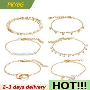 PkYeG 6Pcs set Boho Bracelet Set Women Tassels Leaves Circular Chains Bangle Jewelry