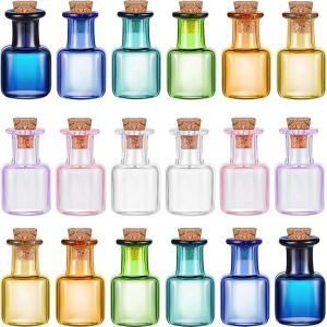 18 Pieces Colored Tiny Spell Jars GlassPotion Bottles with Cork Stoppers Square Cork Bottles for Party Wedding DIY Decoration
