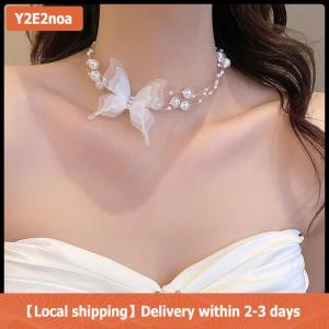 【Local shipping】 Trắng Bướm Ngọc Trai Choker Vòng Cổ Cho Phụ Nữ Ngọt Ngào Giả Ngọc Trai Xương Đòn Chuỗi Cổ Vòng Cổ Đám Cưới Đồ Trang Sức Quà Tặng