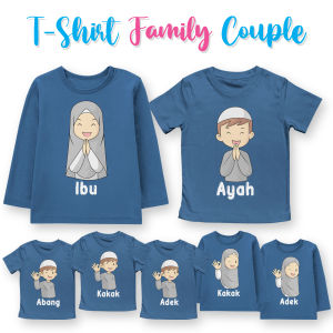 Kaos Family Couple Anak Dewasa Lengan Panjang Pendek Laki Laki Perempuan Couple Keluarga Warna Deep Blue