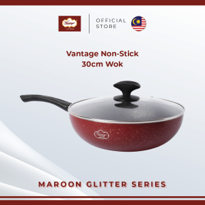 Vantage Non-Stick 30cm Wok(Height : 9cm/ 5L)( (Maroon Glitter Series)(New)
