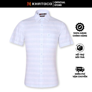 Sơ Mi Sọc Ngang Tay Ngắn Trắng - Xanh Lam Form Tailor Fit Chống Nhăn Lai Ngang - Áo Nam Khatoco