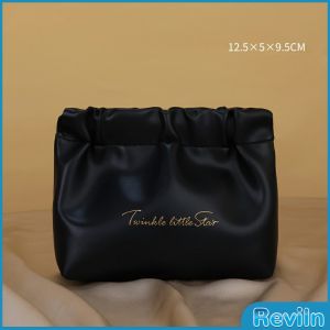 R.E. กระเป๋าเครื่องสําอาง แบบบีบเปิดพกพาสะดวก หนัง PU กระเป๋าเก็บของ Makeup bag