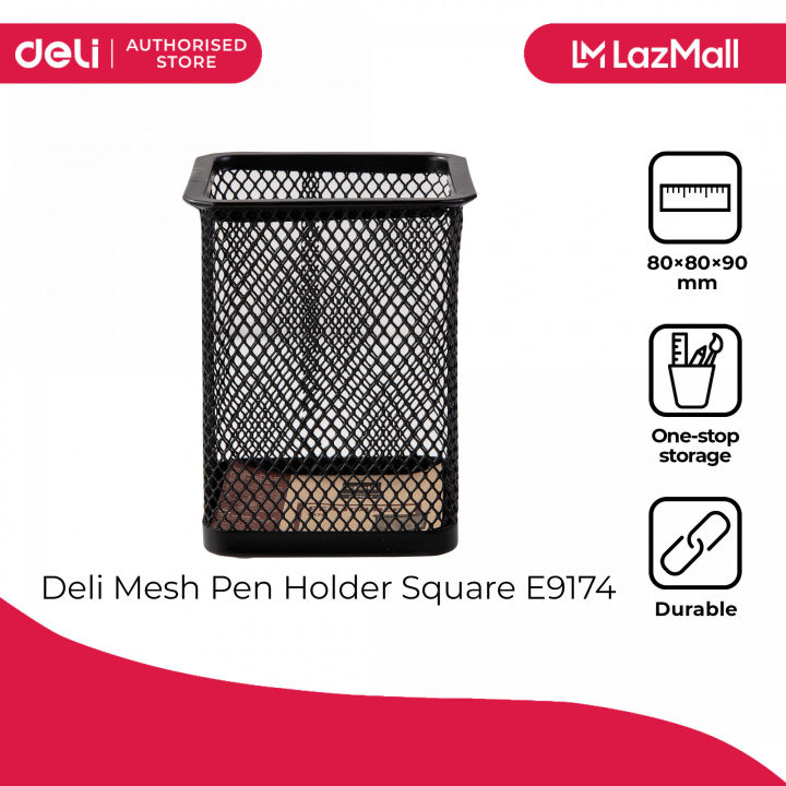 Deli E9174 Mesh Pen Holder Square Stainless Steel Desk Organizer