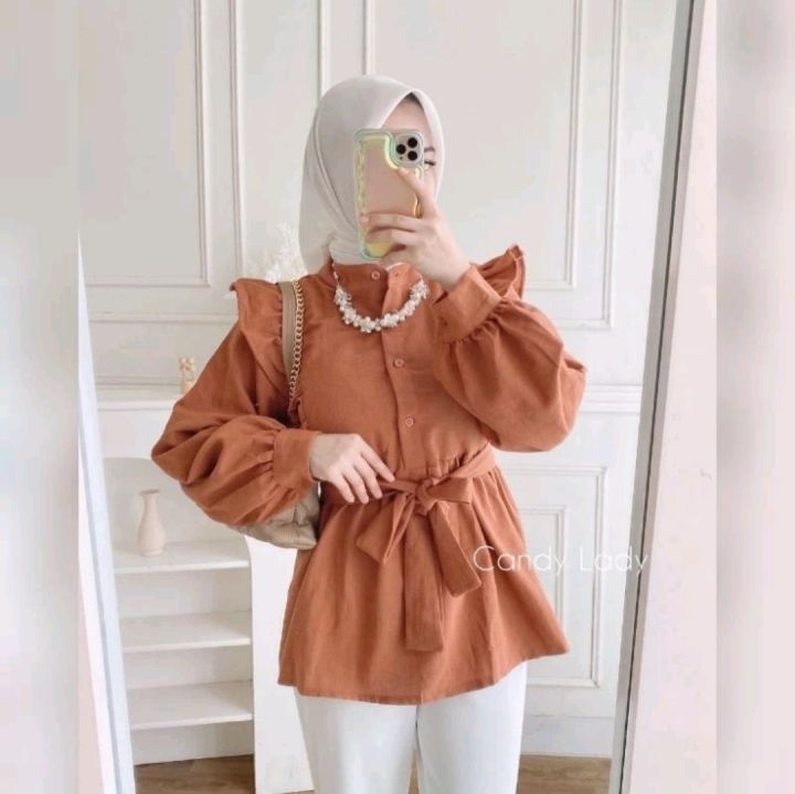 ootd kemeja crinkle hijab