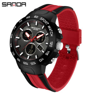 SANDA Top Luxury Brand Watch Sports Waterproof Watches Dual Time Display Quartz Wristwatches Rubber Digital Clock