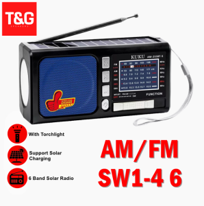 T&G AM-098UBT-S Bluetooth Speaker FM /AM /SW1-6 8 Band Radio USB /TF MP3 Player with Antenna Solar Panel and Flashlight