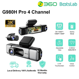 360 Botslab G980H 4 Channel 3K Dash Cam 3K/4K Front and 1080p*3 Car Camera Left Right Inside 560° Dash Cam for Car Built-in 5.8GHz WiFi and GPS Voice Control Included 128GB SD Card