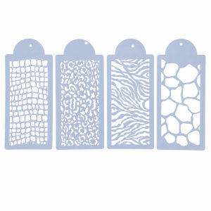 PL LAKAMIRY 4PCS Fondant Stencils Openwork Cutouts Zebra Leopard Pattern Cake Stencils Durable Flat Rectangular PVC Cookie Stencils Wedding Parties
