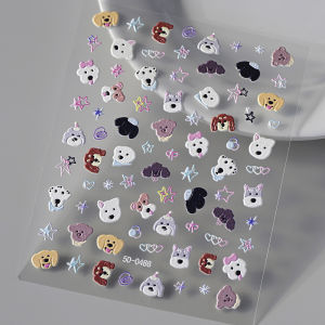 ZEEMIN 5D Cute Cartoon Kitten Nail Stickers Stereo Adhesive Cat Puppy Dog Bow Milk Nail Decals Y2K Korean Manicure Nail Art Deco Slider
