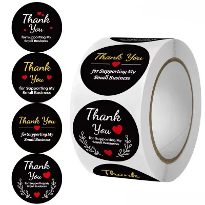 New Sticker Thankyou 1Roll (500Pcs) Label Segel Order Packing Motif Bunga Love Serbaguna STC01
