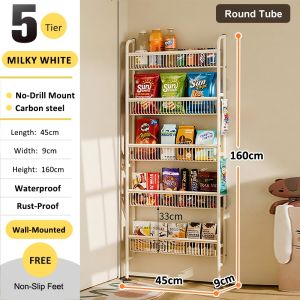 SimpleJoy 4 Tier Slim Storage Rack No Drill Heavy Duty Metal Shelf Ultra Narrow 9cm Space Saving Organizer