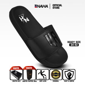 NAHA Sandal Pria Wanita Slip on Slide Distro Karet Logo Putih Size 34 - 43