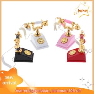 huhe 1PC 1:12 dollhouse โทรศัพท์ขนาดเล็ก Retro ROTARY โทรศัพท์สำหรับตกแต่งตุ๊กตา