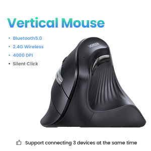 UGREEN MU008 Vertical Ergonomic Wireless Mouse Bluetooth and 2.4GHz Wireless with USB Mini Receiver DPI Setting 4000DPI 4 Buttons for PC /Linux Laptop