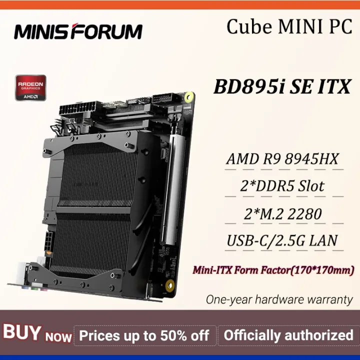 MINISFORUM BD895i SE ITX Motherboard AMD Ryzen 9 8945HX Radeon 610M 2*DDR5 Slots 2*M.2 2280 2.5G LAN HDMI DP 170*170mm