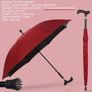AKA 2 in 1 Cane Umbrella for Elderly Anti Slip Walking Support Umbrella UV Black Coating Heavy Duty Golf Umbrella Long Handle Umbrella for Rainy Season Senior Citizen Outdoor Use