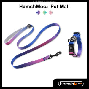 HamshMoc Gradient Dog Collar And Leash Set Adjustable Nylon Pet Collar Soft Padded Dog Leash for Small Medium Large Dogs