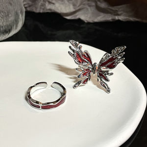 Salime Punk Gothic Red Butterfly Ring Vintage Light Luxury Opening Adjustable Finger Ring French Style Personalised Party Jewelry Gift