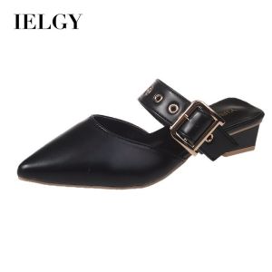 Ielgy khóa đai Dép nửa chân cho phụ nữ phong cách Hàn Quốc mới mũi nhọn gót dày túi ngón chân dép