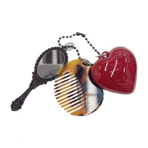 Portable Leopard Pattern Comb Keychain for Hair Styling Heart Mirror Keyring Multifunctional Key Chain Bag Pendant