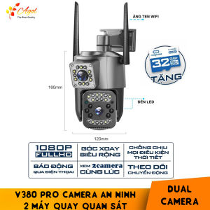 Camera giám sát 2 máy quay quan sát an ninh ngoài trời trong nhà xoay 360 độ chống nước tiêu chuẩn IP kèm thẻ nhớ chính hãng - Hàng Nhập Khẩu