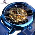 Forsining Men Watches Top Brand Luxury Mechanical Skeleton Watch Black Golden 3D Literal Design Roman Number Black Dial Clock. 