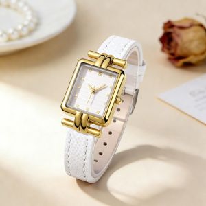 LUMIYA Square Case Quartz Wristwatch Leather Band Adjustable Ladies Wrist Watch Elegant Minimalist Watch for Women
