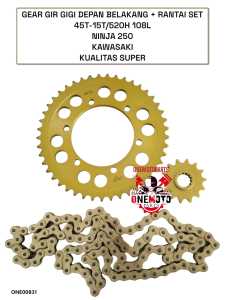 GEAR GIR GIGI DEPAN BELAKANG + RANTAI GOLD SET 45T-15T/520H 108L NINJA 250 KAWASAKI KUALITAS SUPER