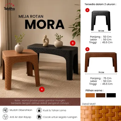 MEJA TAMU PLASTIK MOTIF ROTAN TABITHA MEJA TERAS CAFE KOPI SERBAGUNA