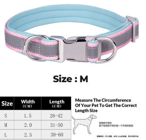 [Can Engrave Pets Name] High Quality Double Ring Secure Reflective Dog Collar Padded Nylon Neoprene Pet Puppy Tag Collar