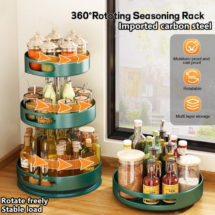 Multilayer 360° Rotating Spice Rack Rotatable Kitchen Seasoning ...