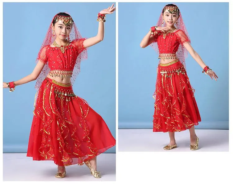 Kids Belly Dance Costumes Set Oriental Dance Girls Belly Dancing India  Belly Dance Clothes Bellydance Child Kids Indian 6 Colors-n