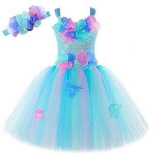 Turquoise Flower Fairy Costumes for Girls Butterfly Fairy Princess Dresses with Wings Wand Kids Halloween Carnival Tutus Outfit2026