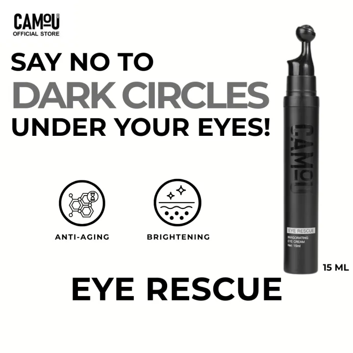 Camou Men's Eye Rescue Invigorating Eye Cream with Metal Applicator Collagen Retinol Bakuchiol Niacinamide Caffeine