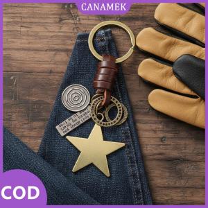 CANAMEK✨ Nam retro Keychain da dây đeo kim loại Sao quyến rũ phụ kiện xe hơi