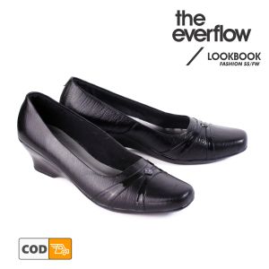 Rev Store - Sepatu Wanita Kulit 4cm - Sepatu Pantofel Formal Kerja Kantor Dinas Hak Wedges Hitam