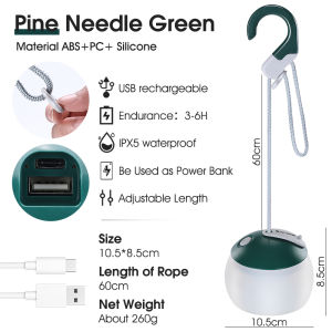 WEST BIKING Camping Tent Light Hanging Camping Lanterns Portable USB Rechargeable 3600mAh Warm Light Led Camp Lamp for Outdoor Emergency