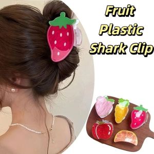 NOVELLEO Cute Strawberry Hair Claw Sweet Peach Ponytail Shark Clip Hairpin Hair Clip Fruit Hair Crab Clip Girls