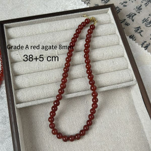 Hmeme แฟชั่นประณีตสีแดงอาเกตธรรมชาติสร้อยคอลูกปัดกลมหินสำหรับผู้หญิงเครื่องประดับโซ่กระดูกไหปลาร้าหรูหราน้ำหนักเบา