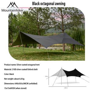 MOUNTAINHIKER outdoor camping silver-plated awning/octagonal butterfly canopy/tarpaulin 640X565CM (20 people) PU3000MM full set of accessories