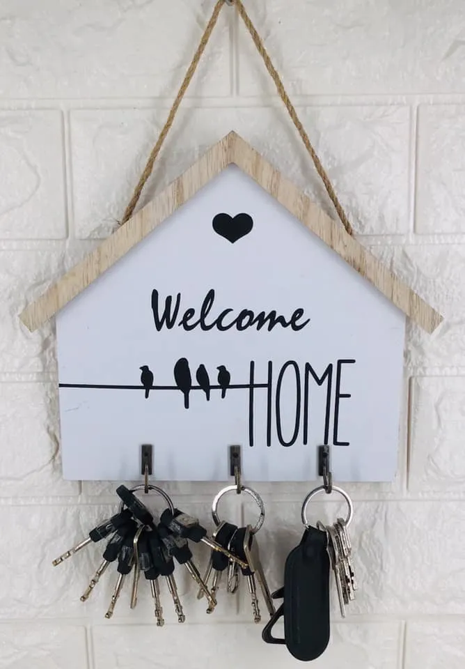 Welcome Home Signage With Key Holder Wooden hanging Wall Decor