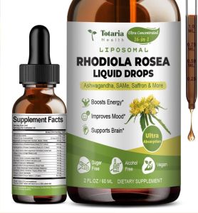 Totaria 16-in-1 Rhodiola Rosea Supplement 1000mg - Ultra Strength Liquid Drops for Anti-Stress Mood & Natural Energy - Alcohol-Free