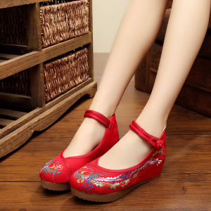 Free Shipping 5Cm Slope Heel Cai Feng Inner Heightening Beijing Cloth Shoes WomenS Single Shoes