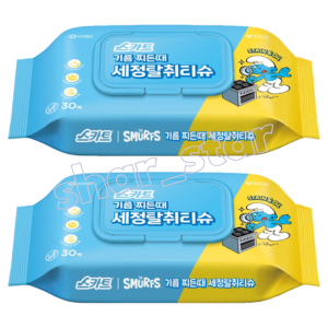 Smurfs Scottie Kitchen Grease Deodorizing Wet Wipes 30 Sheets x 2 Packs Stove Degreaser Cleaning Tissue