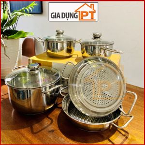 Bộ nồi Fivestar cao cấp 5 món hàng chính hãng inox 3 đáy cực đẹp vung kính hoặc vung inox phù hợp mọi loại bếp