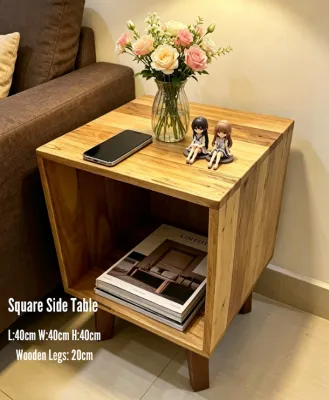 Solid Wood Modern Minimalist Square Side Table/Bedside Table Using Solid Reclaimed/Refurbished Wood Tanguile
