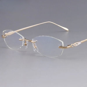Chashma Designer Eyeglasses Diamond Female Rimless Titanium Glasses Frame Transparent Stone Lenses Women Prescription Spectacles
