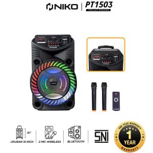 Niko PT1503 Speaker Bluetooth Karaoke Wireless Portable Super Bass Aktif BONUS 2 Pcs Mic Wireless