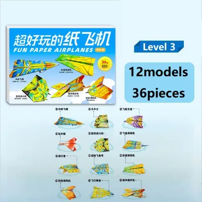 3Levels Funny Colorful Origami Plane Kit Kids Creative Handmade Puzzle Paper Plane Model Set Children Best Gift Toy